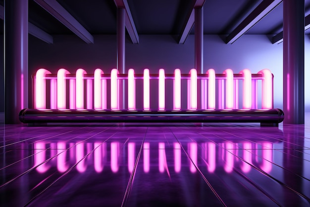 Dark background is reflected in purple light neon line Generative AI