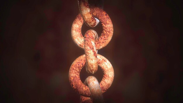 Dark background motion a rusty white large chain in the animation that rotates