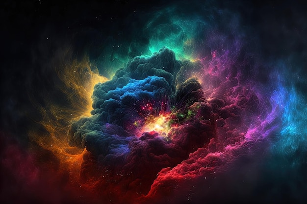 On a dark background there is multicolored fractal nebula dust