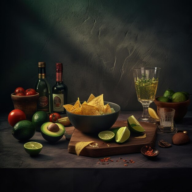 dark background view food displayed to prepare mexican tacos