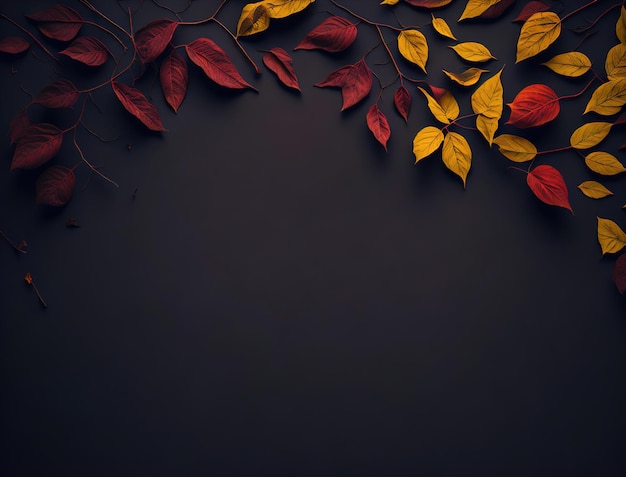 秋の紅葉が描かれた暗い背景