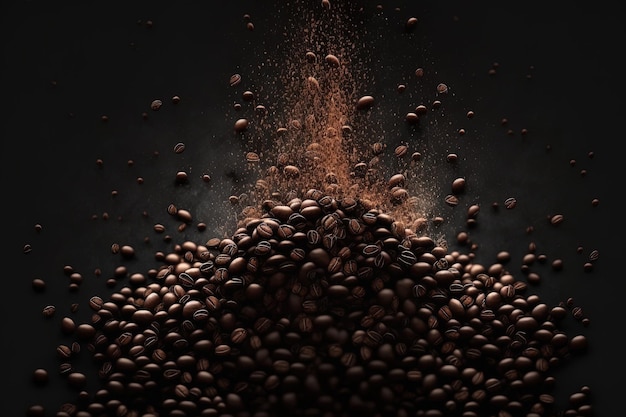 コーヒー豆の空白と暗い背景