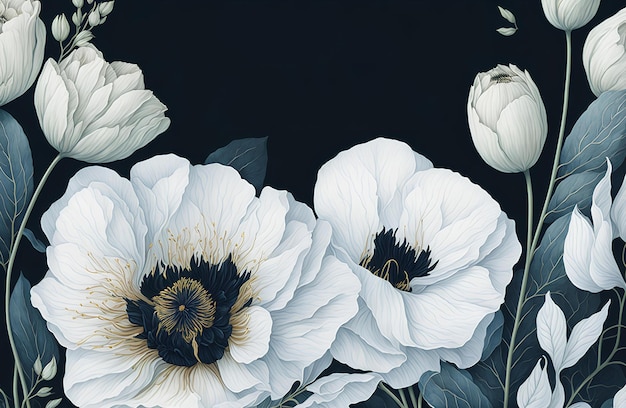 Dark background with flowers AI