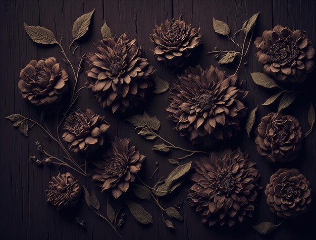 A dark background with flowers on it