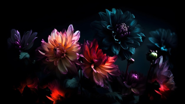 A dark background with flowers