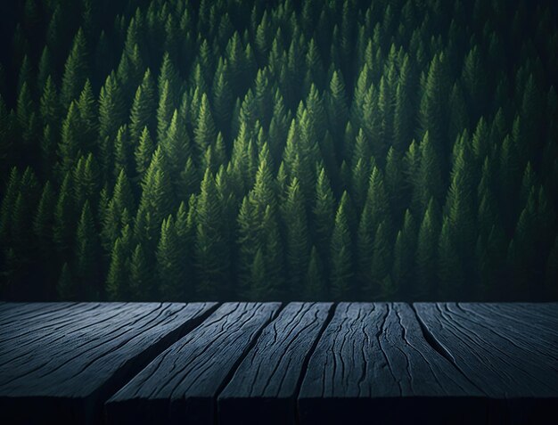 A dark background with a forest background and a wooden table with a wooden plank that says'the word forest'on it