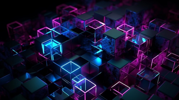 A dark background with a glowing cubes and the words'cubes'on it