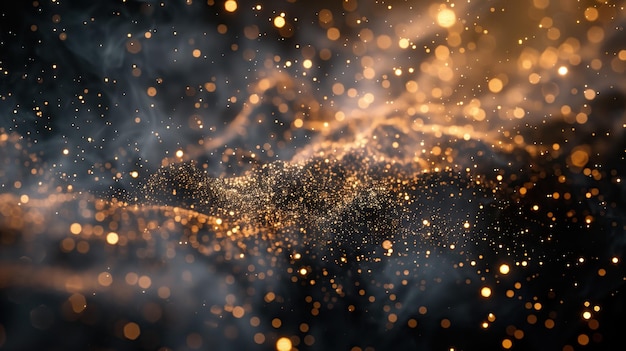 a dark background with a gold particles and a dark background