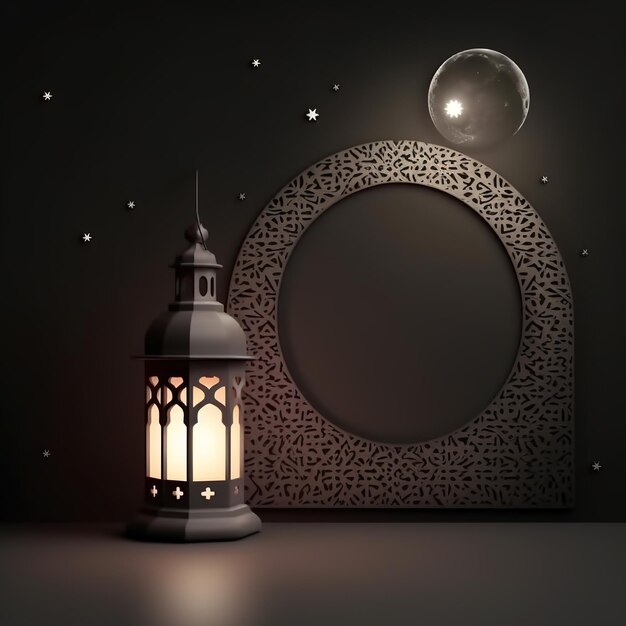 A dark background with a lantern and a star on the wall Islamic background