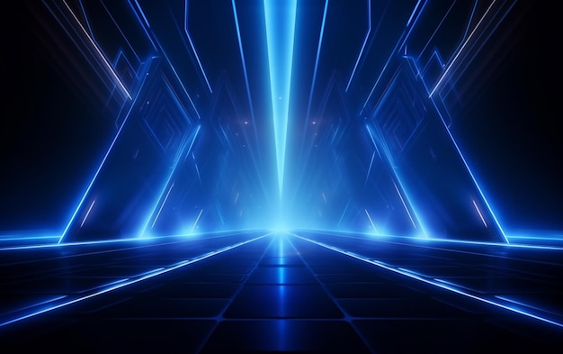 Темный фон с линиями и прожекторами неоновый свет ночной вид Абстрактный синий фон