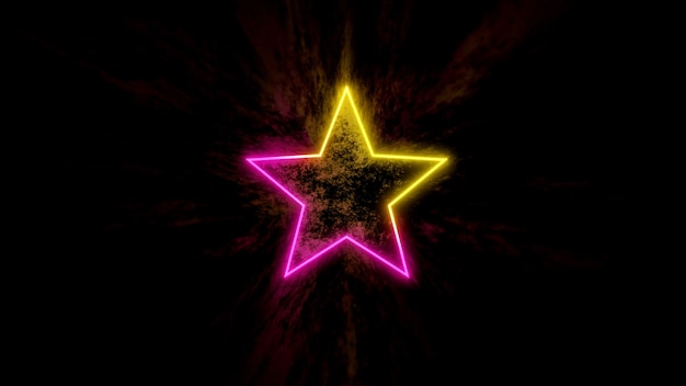 Dark background with modern glowing stars neon 3D rendering