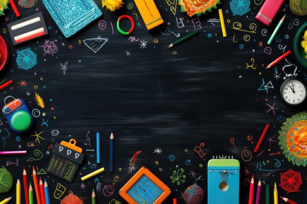 Dark background with notebooks pencils and lesson accessories back to school generative ai