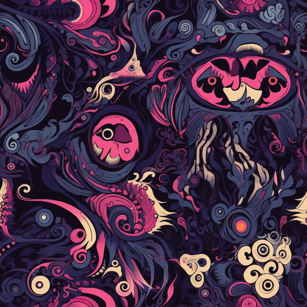 A dark background with a pattern of flowers and the words'monster '