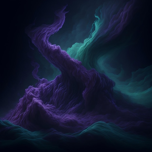 A dark background with a purple and green swirly design.