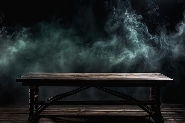 Dark background with smoky old table