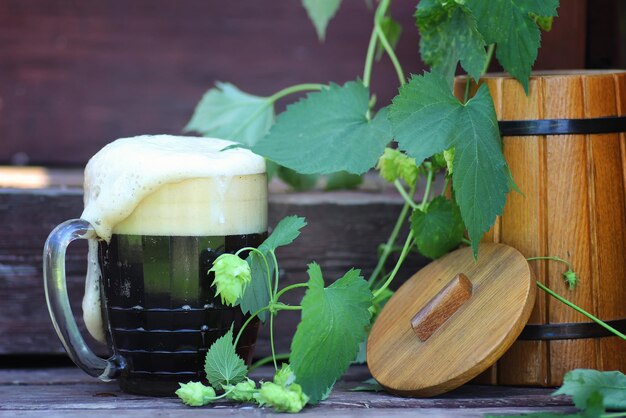 Dark beer glass wooden nature