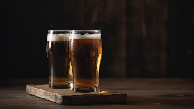 Dark beer glasses background Illustration AI GenerativexA