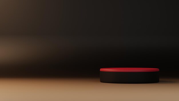 Темно-бежевый фон с макетом красного подиума, 3D-рендеринг пустой платформы для демонстрации продукта