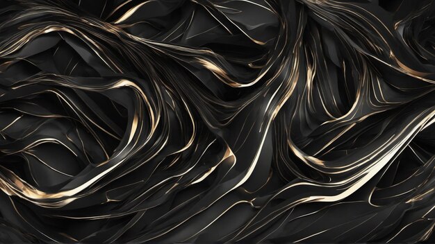 Photo dark black background 3d rendered with golden lines