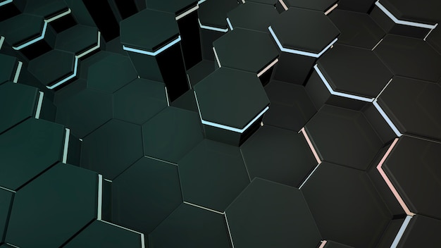 Dark black hex grid background, abstract background. Elegant and luxury style 3D illustration for business and corporate template