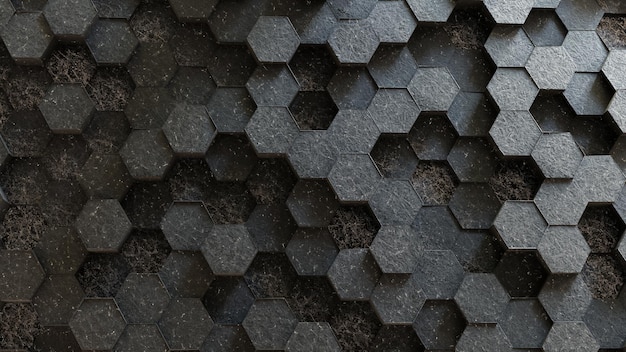 Dark black hexagons texture background