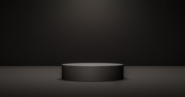 Dark black stage podium 3d background product platform of empty scene presentation pedestal minimal showcase stand or abstract light show blank display and neon spotlight showroom on luxury backdrop