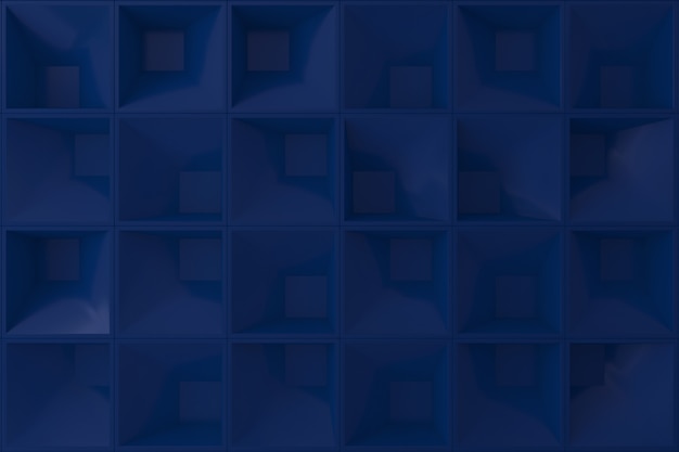 Dark blue 3d wall square shape for background.