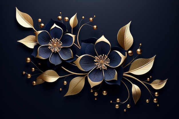 Dark blue abstract ornamental flowers background