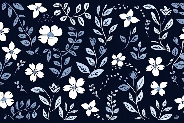 Dark blue background, white flower silhouette, vector, flat design ai generated