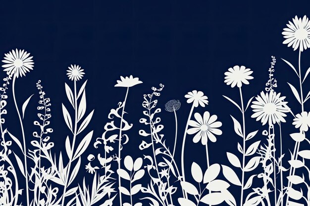 Dark blue background, white flower silhouette, vector, flat design ai generated