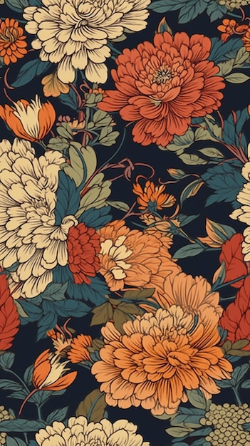 A dark blue background with a bunch of flowers.