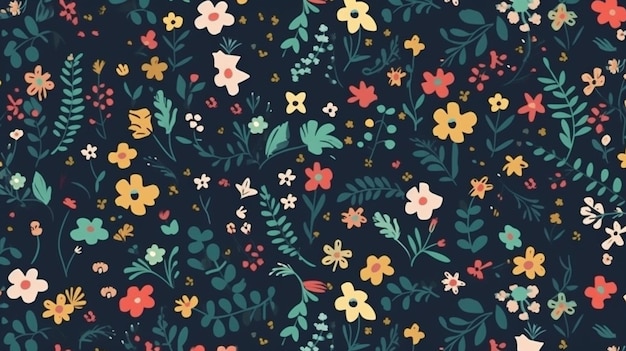 A dark blue background with a floral pattern.