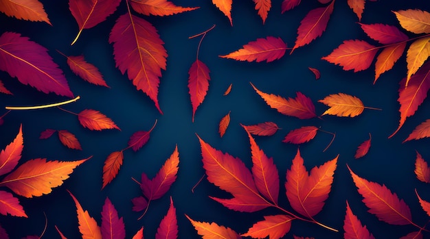 A dark blue background with red leaves and the word autumn on it.