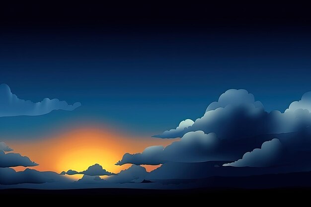 Photo dark blue background with sunset and silhouette of sky and clouds