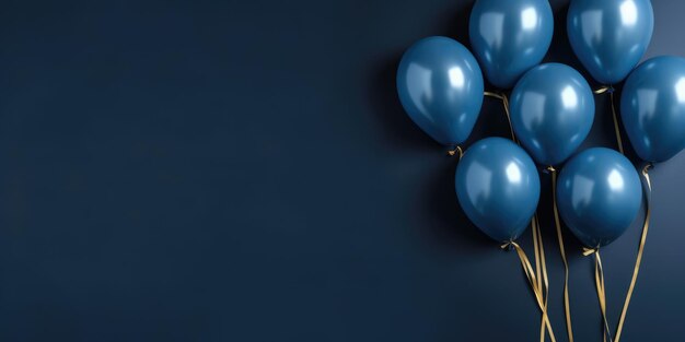 Фото Темно-синие воздушные шары на синем фоне с пространством для текста баннер темно-синий генеративный ай