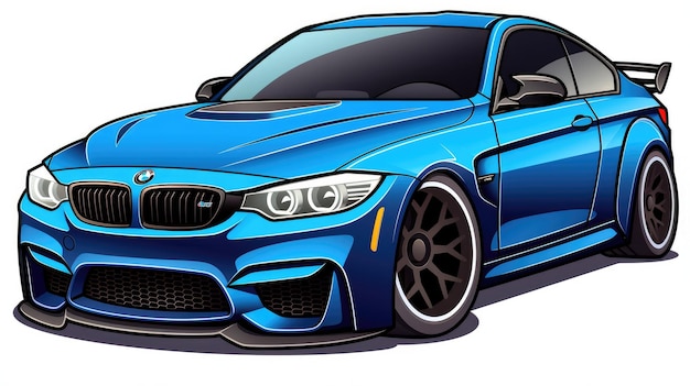 Photo dark blue bmw car cartoon vector sticker