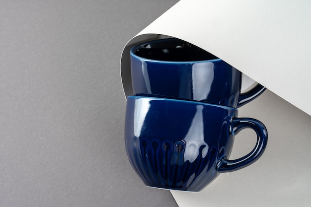 Dark blue ceramic coffee cups