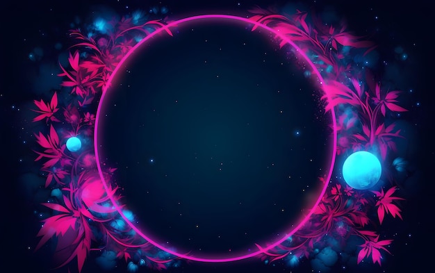 Photo a dark blue circle with pink and blue lights.