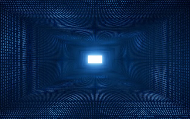 Photo dark blue digital cyberspace tunnel 3d rendering