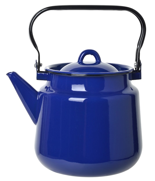 Dark blue enamelled  teapot isolated on white background