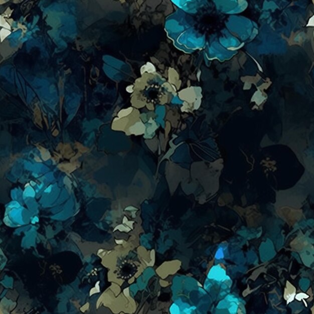 A dark blue floral background with a blue flower