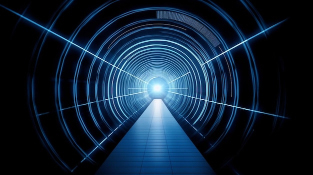 Photo dark blue full of light time tunnel futuristic light background