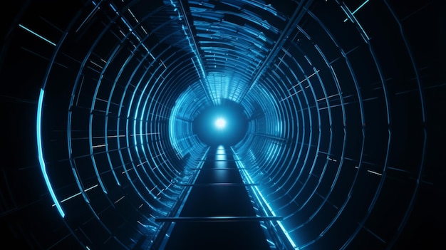 Foto blu scuro pieno di luce tunnel del tempo sfondo luminoso futuristico