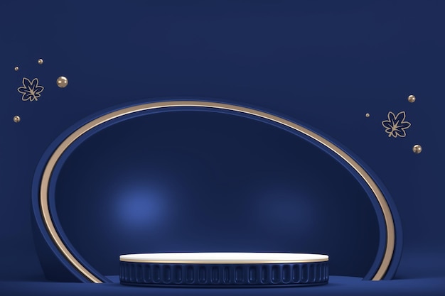 ダークブルーの幾何学的な背景和風表彰台ブルーコンセプト3Dレンダリング
