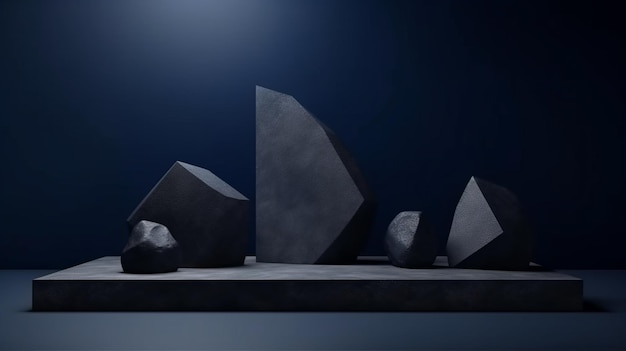 Dark blue geometric stone and rock shape background minimalist mockup for podium display or showcase