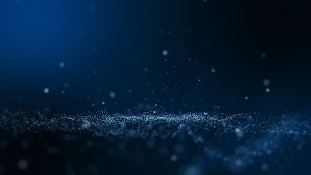 Dark blue and glow dust particle abstract background, Light ray shine beam effect.