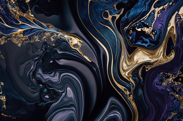 A dark blue and gold abstract background with gold paint.