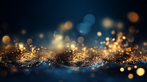 Dark Blue and Gold Particle Abstract Background