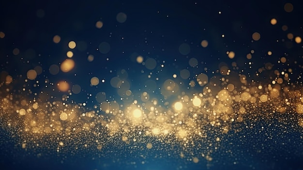 Dark blue and gold particle abstract Christmas background holiday concept