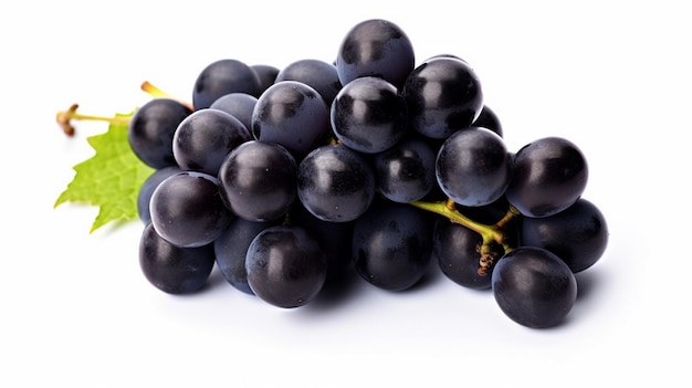 Dark blue grape with leaves isolated on white background black grape with leaves on white bg